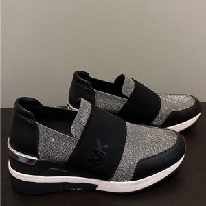 Michael Kors Slip On Platform Sparkly Black and Silver Shoes (Size 7.5)